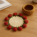 Hand-Crocheted Rose Coaster Set – 3-in-1 Blooming Basket for Home & Gifting